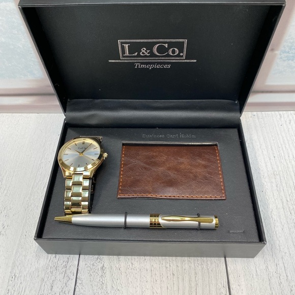 NIB L&Co. Men's Timepiece Gift Set Gold Tone Watch CD1034M - Picture 4 of 5